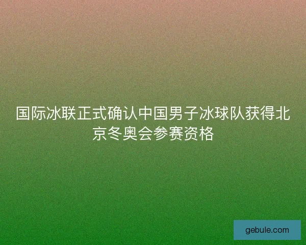 国际冰联正式确认中国男子冰球队获得北京冬奥会参赛资格