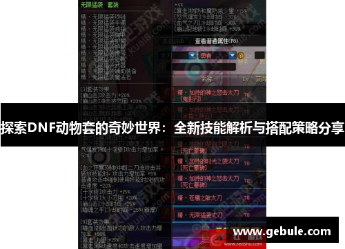 探索DNF动物套的奇妙世界:全新技能解析与搭配策略分享